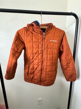 Kids Columbia Orange Quilted Sherpa Lined Hooded Puffer Jacket - Small